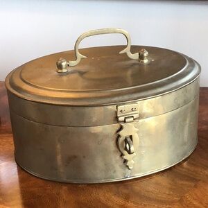Vintage Brass Box Chest Handle Hinged Latch Oval Handwrought India Trink…